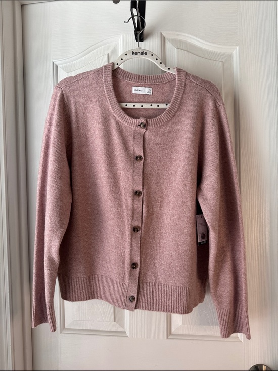 Nine West Sweaters - Nine West Rose Pink Button-Front Crewneck Cardigan